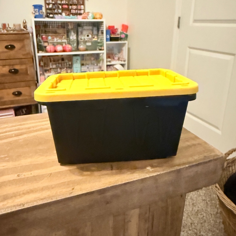 Mini Black Storage Bin with Yellow Lid